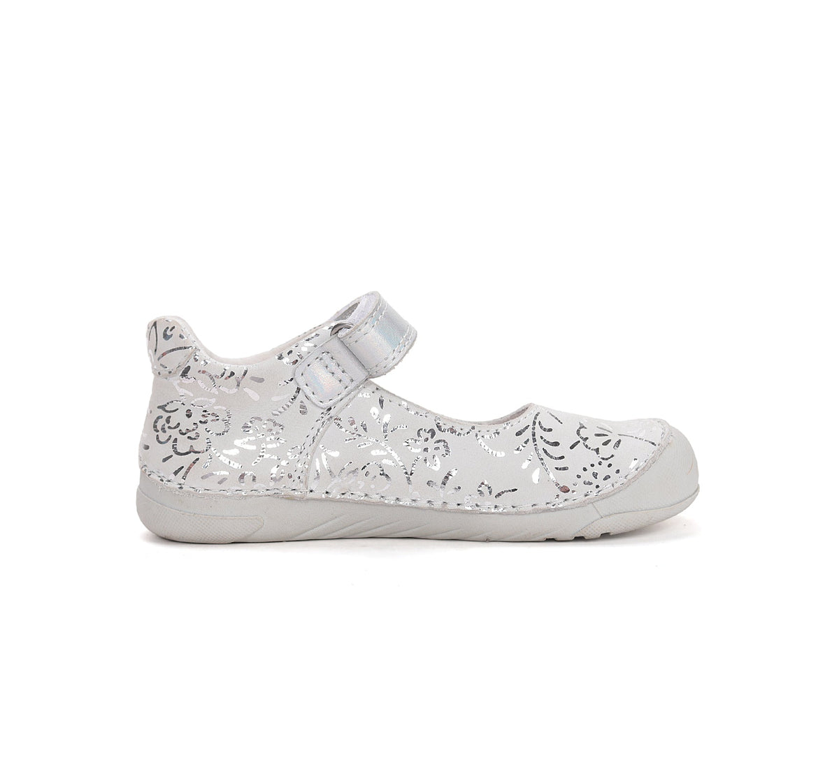 D.D.Step pantofi fete decupati Barefoot 22-33 Dove Grey cu flori printate