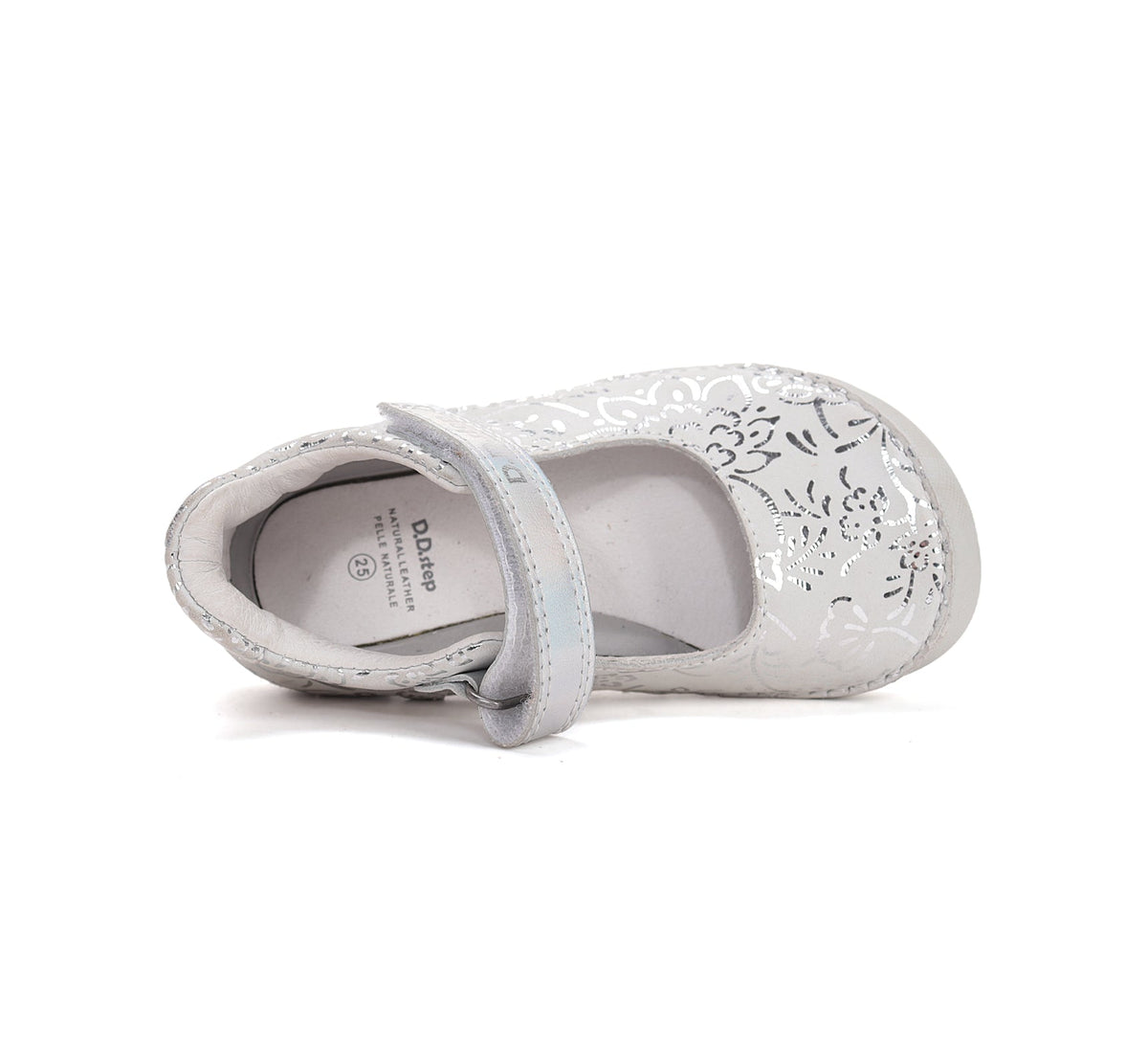 D.D.Step pantofi fete decupati Barefoot 22-33 Dove Grey cu flori printate