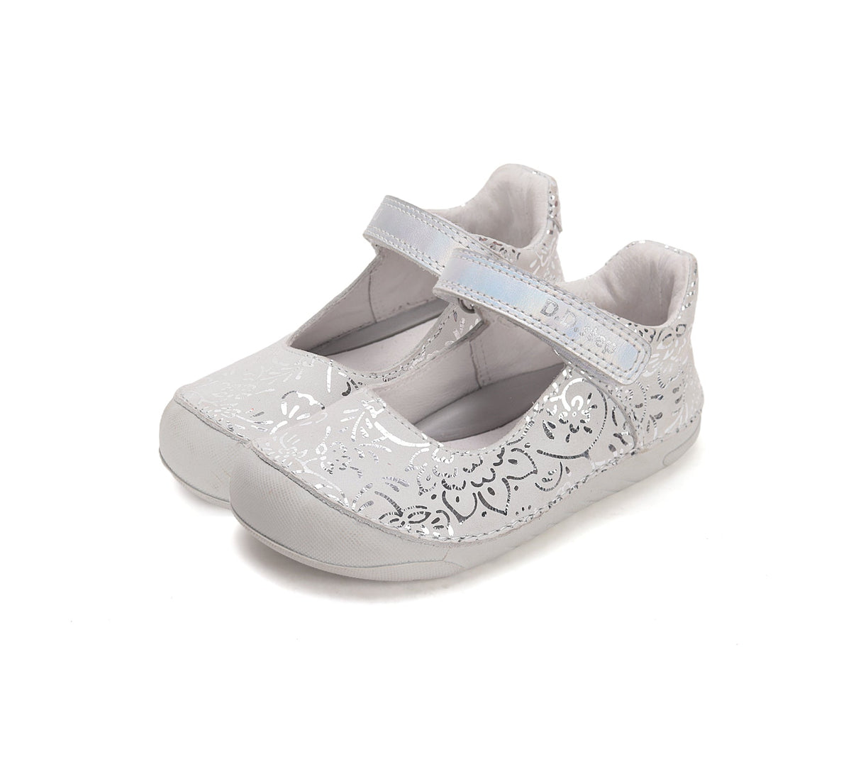 D.D.Step pantofi fete decupati Barefoot 22-33 Dove Grey cu flori printate Imagine principală a produsului