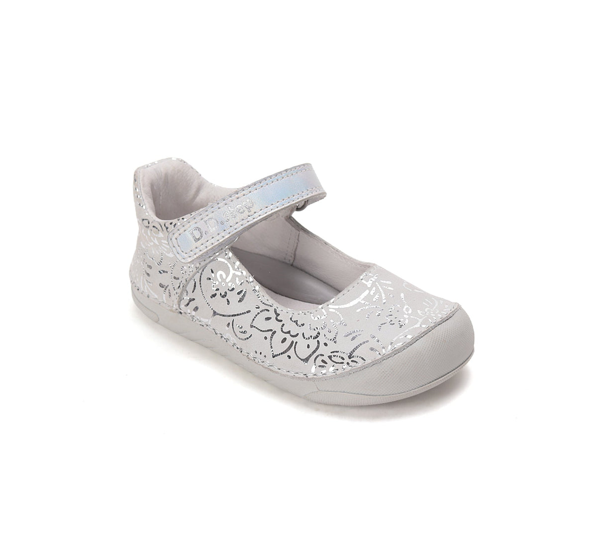 D.D.Step pantofi fete decupati Barefoot 22-33 Dove Grey cu flori printate