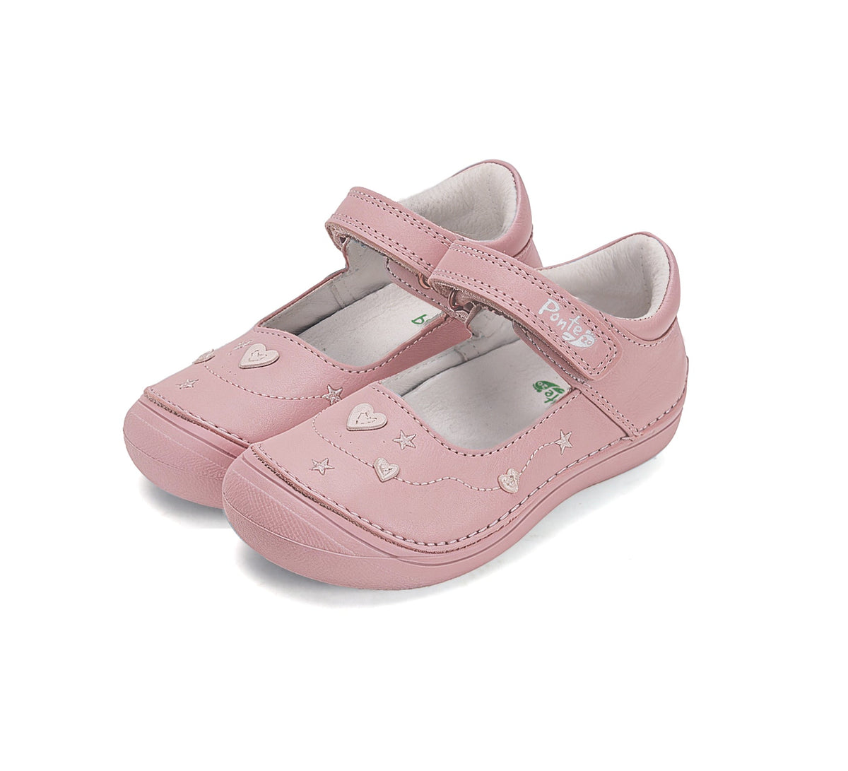 D.D.Step Ponte20 kivágott lánycipő szupinált 30-35 Baby Pink szívecskékkel