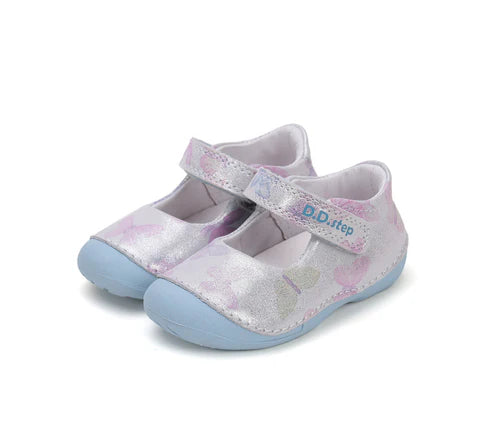 D.D.Step pantofi fete deschisi 18-24 Silver cu fluturasi