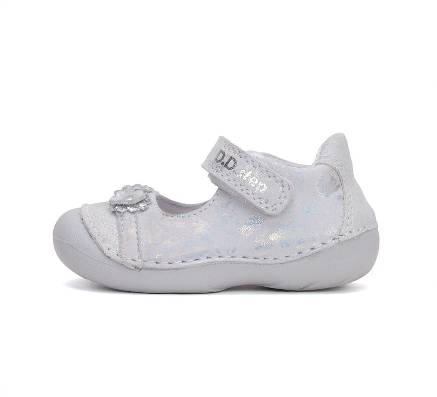 D.D.Step pantofi fete deschisi 19-24 Silver cu floricele