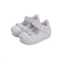 D.D.Step pantofi fete deschisi 19-24 Silver cu floricele