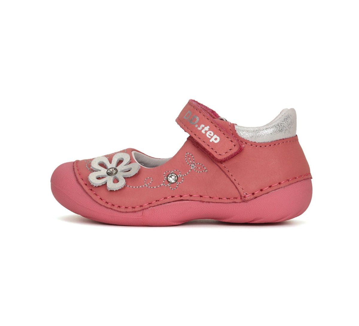D.D.Step pantofi fete deschisi Primii pasi 18-24 Dark pink cu floare