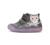 D.D.Step pantofi fete fluorescenti Primii Pasi 20-25 Dark Grey cu bufnita