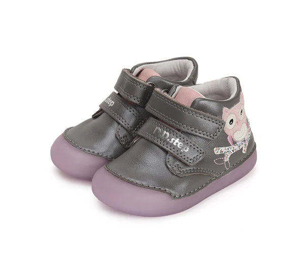 D.D.Step pantofi fete fluorescenti Primii Pasi 20-25 Dark Grey cu bufnita Imagine principală a produsului