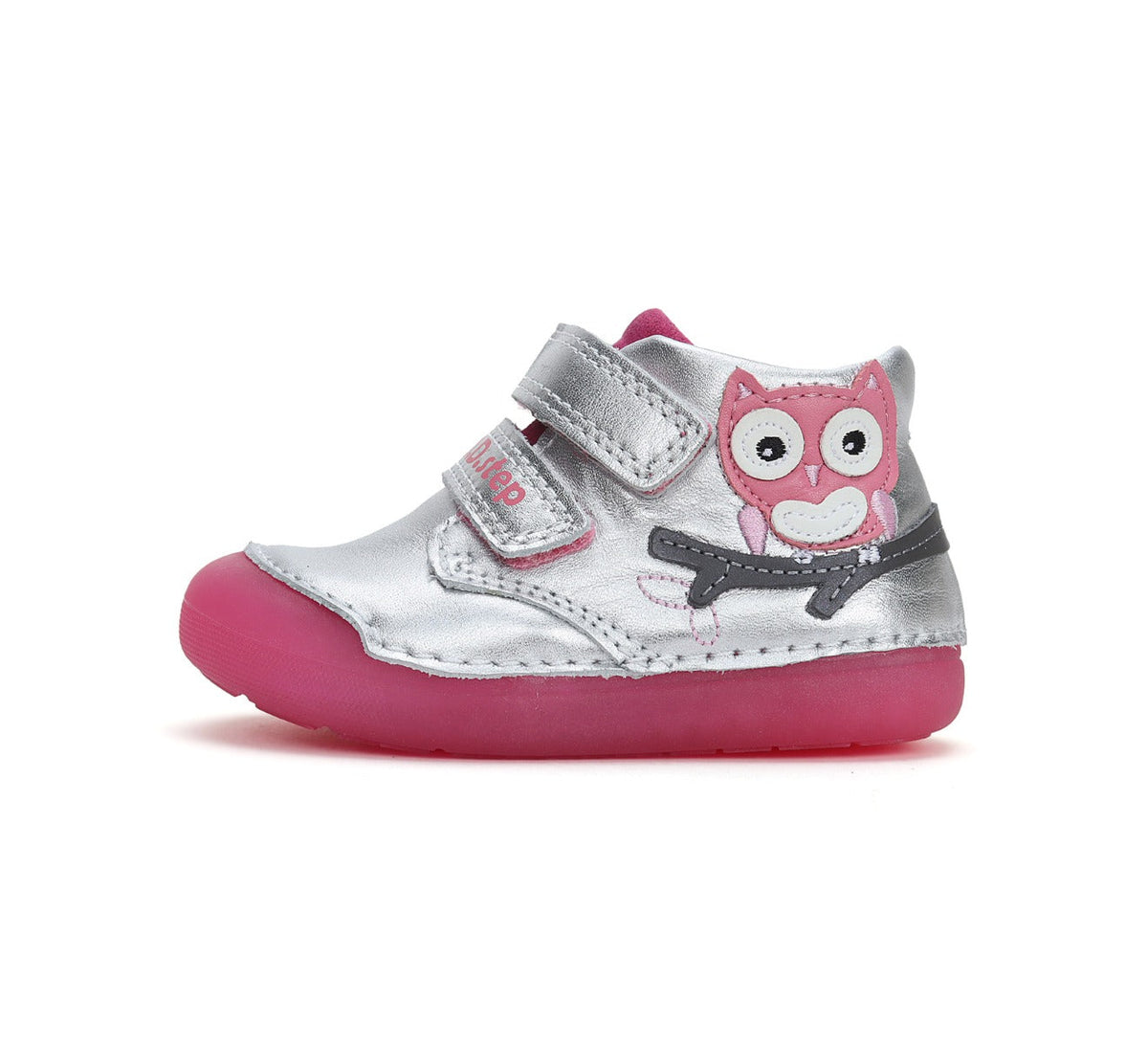 D.D.Step pantofi fete fluorescenti Primii Pasi 20-25 Sliver cu bufnita