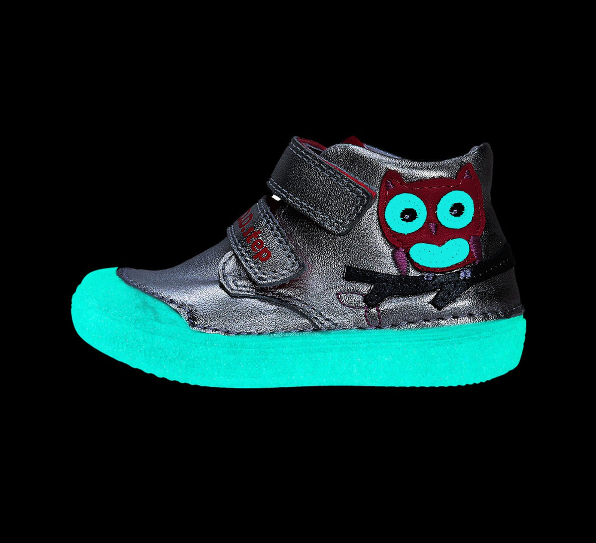 D.D.Step pantofi fete fluorescenti Primii Pasi 20-25 Sliver cu bufnita