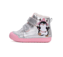 D.D.Step pantofi fete imblanite Primii Pasi 20-25 Silver cu pinguin