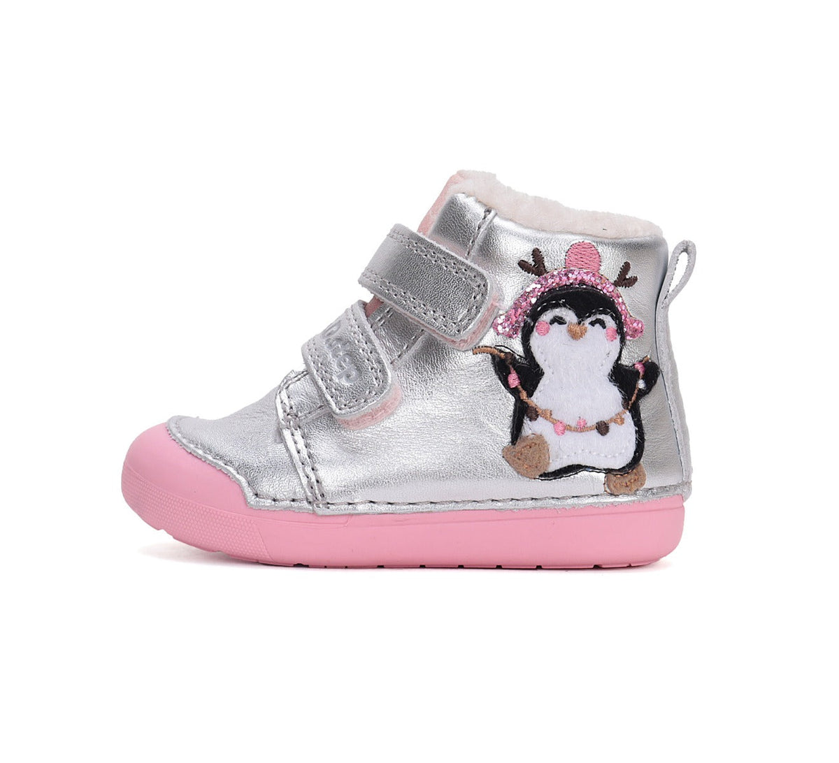 D.D.Step pantofi fete imblanite Primii Pasi 20-25 Silver cu pinguin