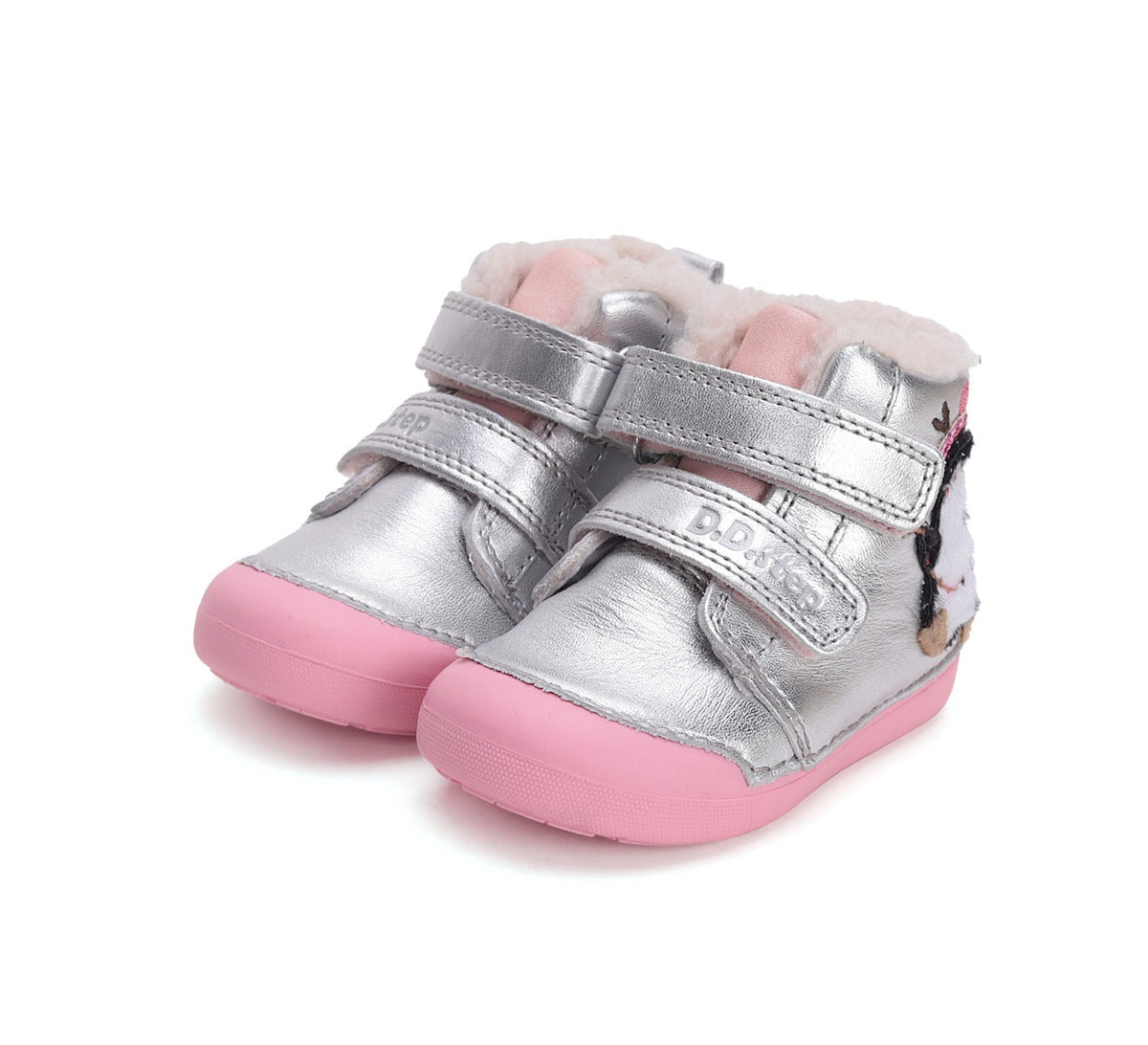 D.D.Step pantofi fete imblanite Primii Pasi 20-25 Silver cu pinguin Imagine principală a produsului