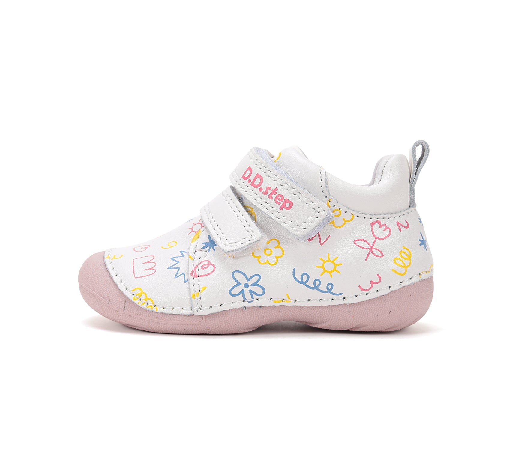 D.D.Step pantofi fete Primii pasi 19-24 White cu flori desenate Imagine secundară a produsului
