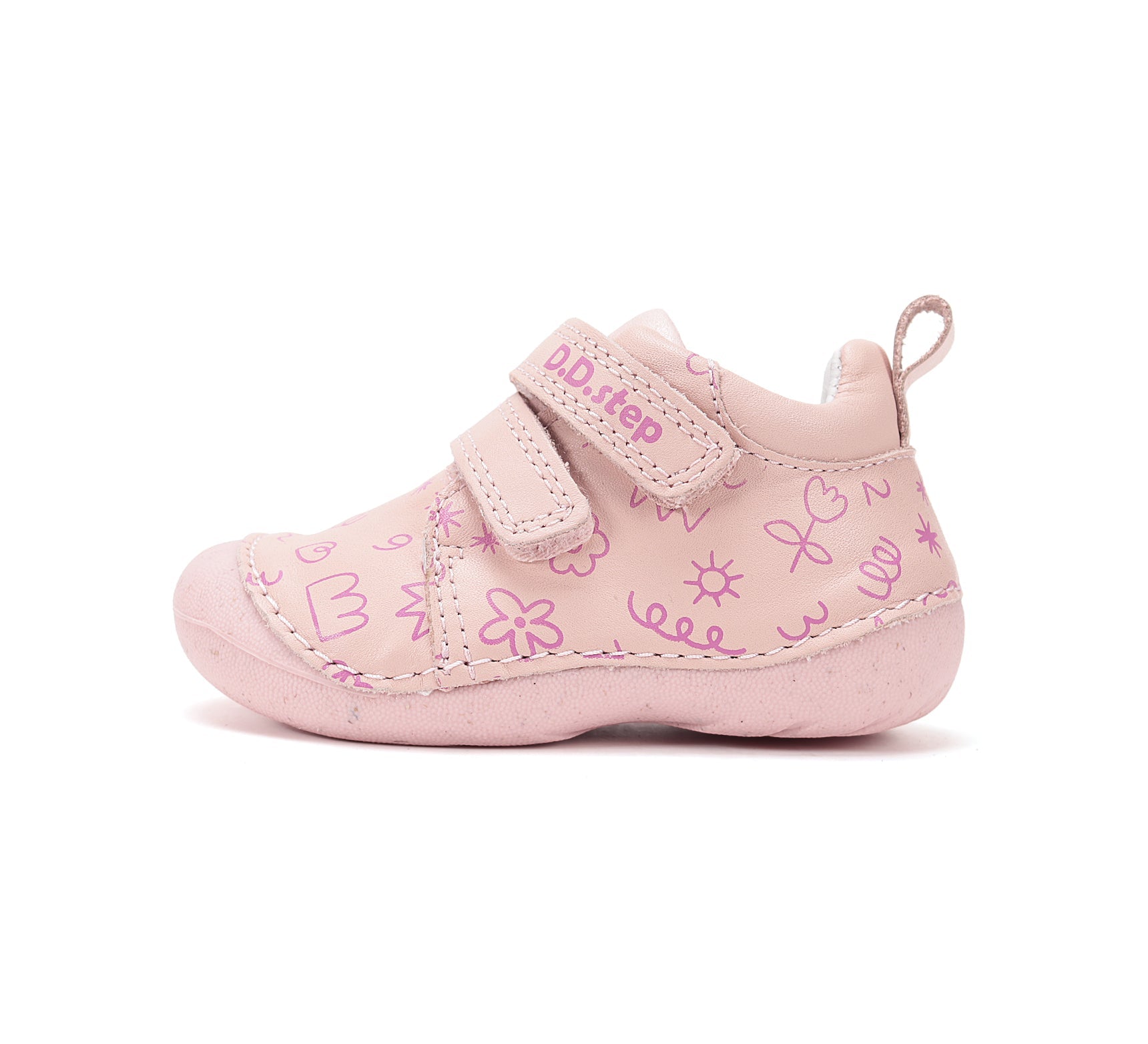 D.D.Step pantofi fete Primii pasi 19-24 Rose Gold cu flori desenate Imagine secundară a produsului