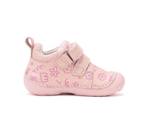 D.D.Step pantofi fete Primii pasi 19-24 Rose Gold cu flori desenate