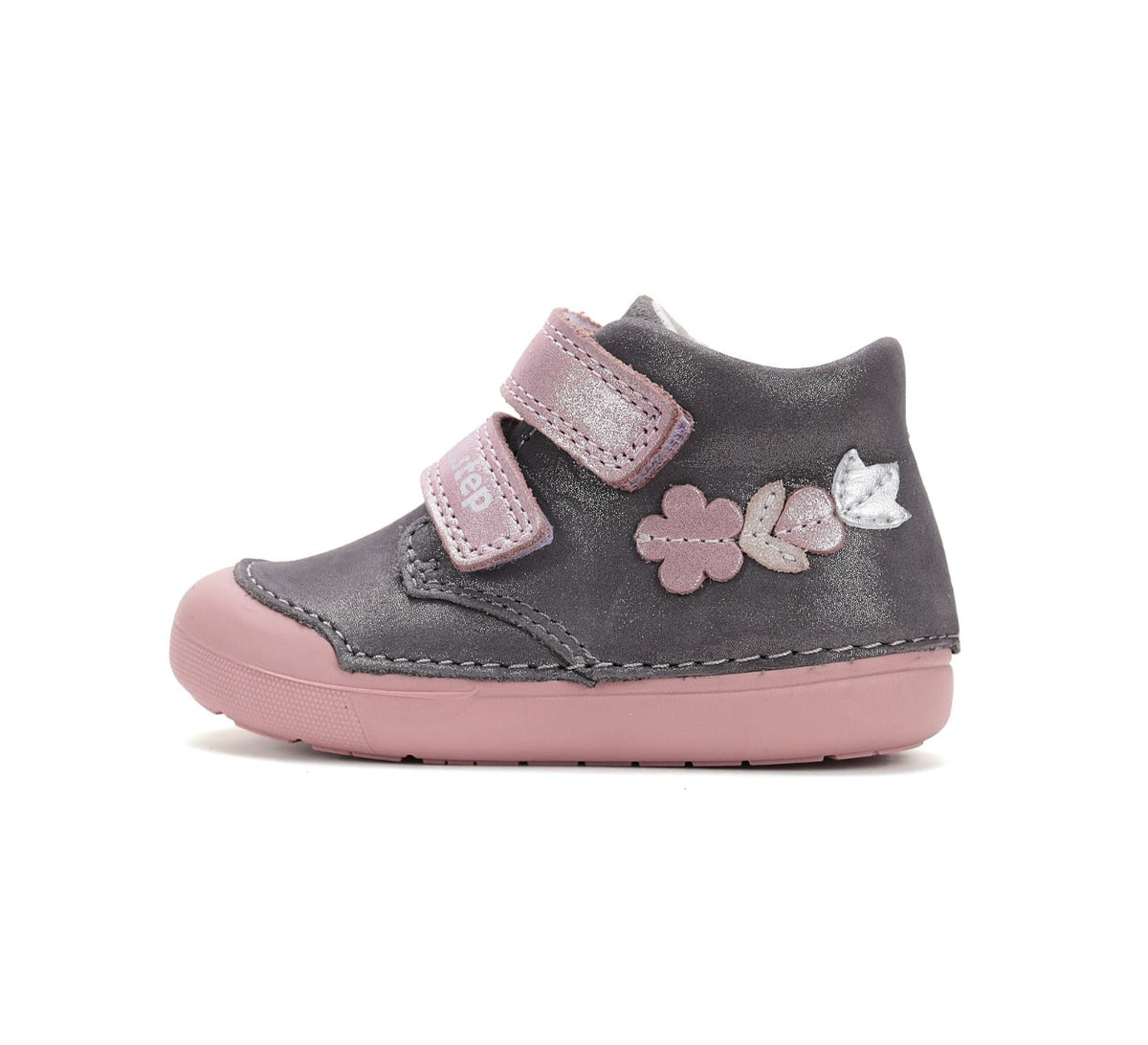 D.D.Step pantofi fete Primii pasi 20-25 Dark Grey cu floricele