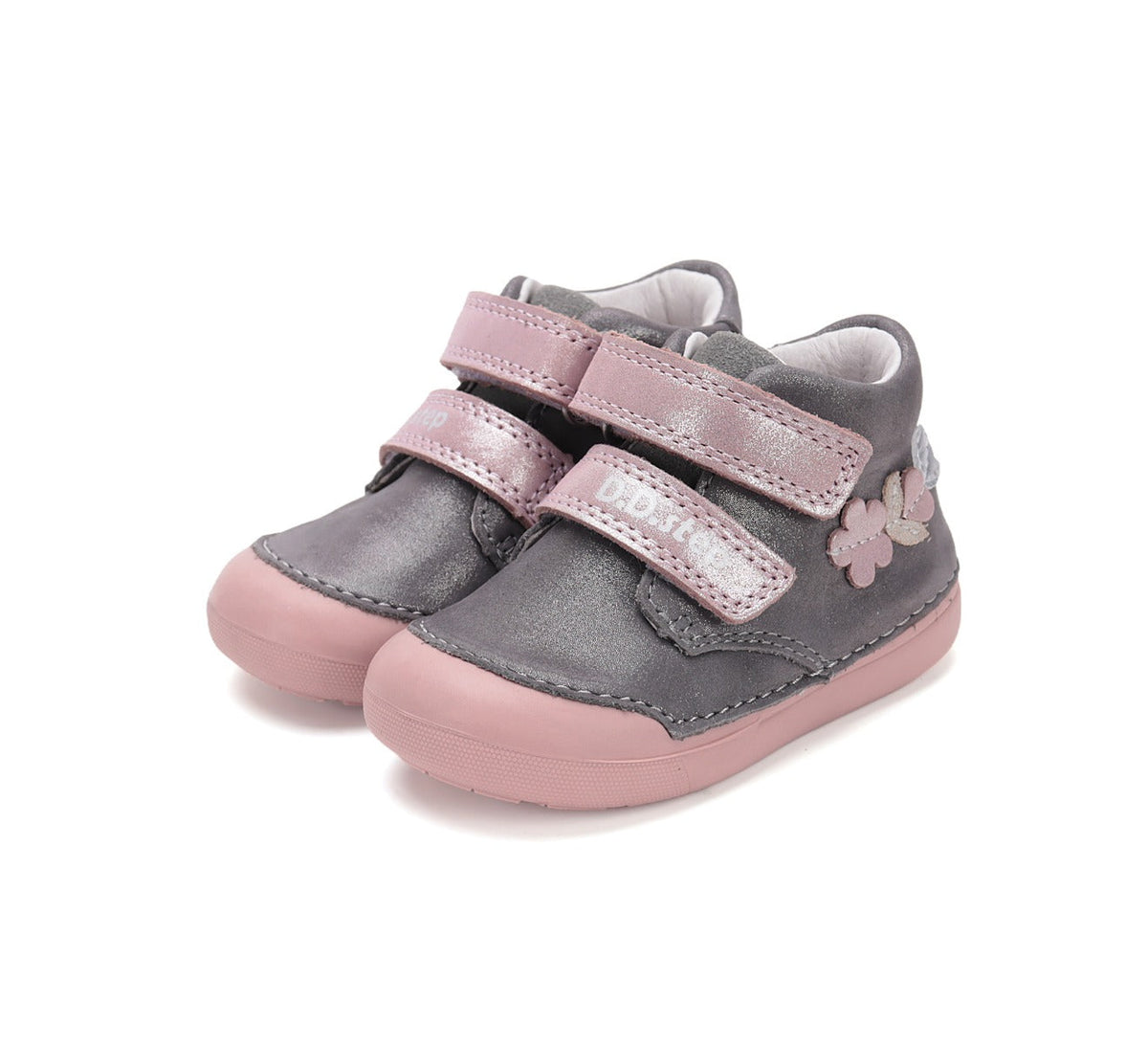 D.D.Step pantofi fete Primii pasi 20-25 Dark Grey cu floricele