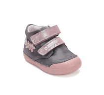 D.D.Step pantofi fete Primii pasi 20-25 Dark Grey cu floricele