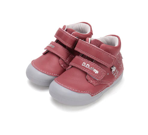 D.D.Step pantofi fete Primii pasi 20-25 Raspberry cu floricele