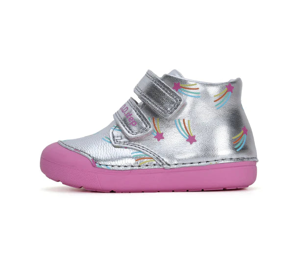 D.D.Step pantofi fete Primii pasi 20-25 Silver cu cometa