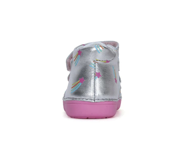 D.D.Step pantofi fete Primii pasi 20-25 Silver cu cometa