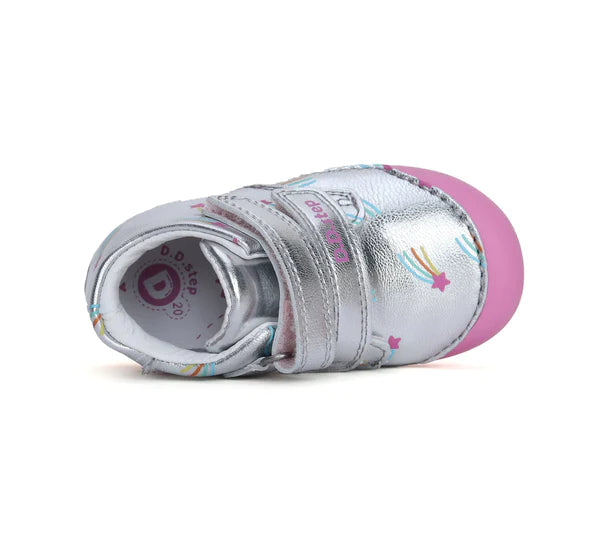 D.D.Step pantofi fete Primii pasi 20-25 Silver cu cometa