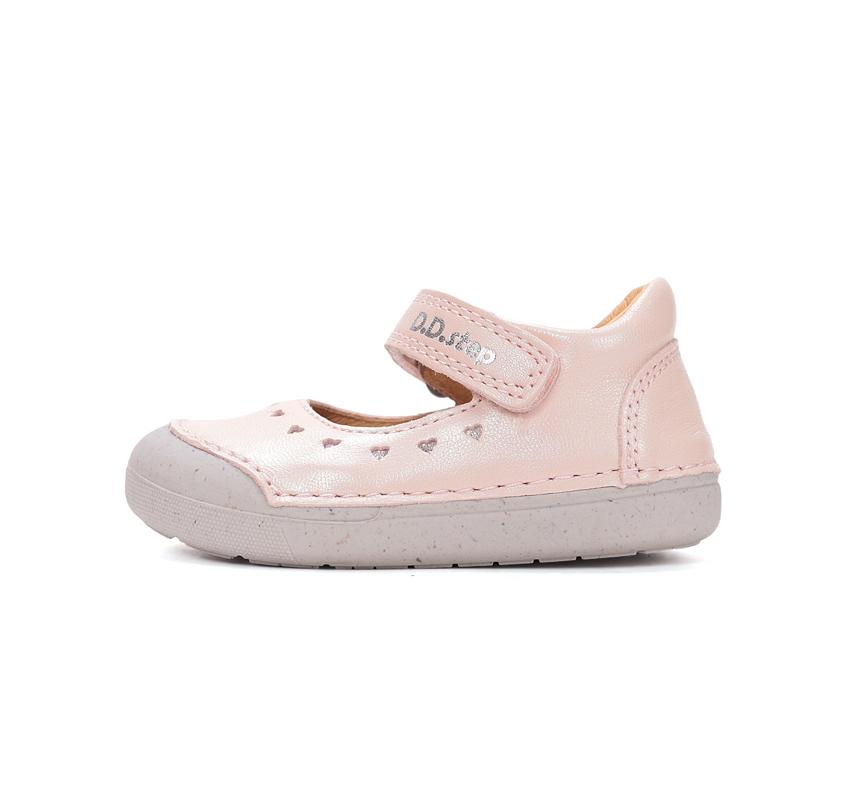 D.D.Step pantofi fete Primii pasi decupati 20-25 Baby Pink cu inimioare Imagine secundară a produsului
