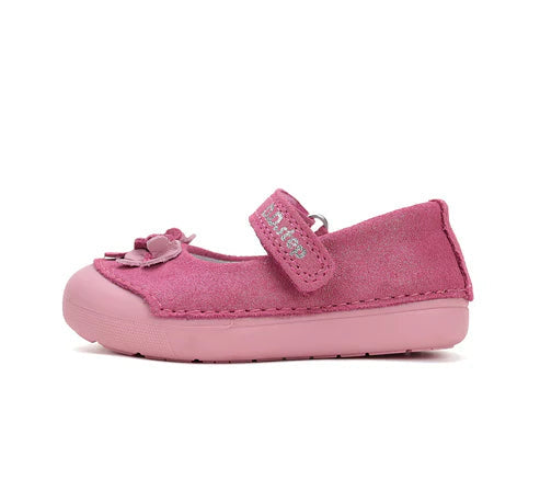 D.D.Step pantofi fete Primii pasi decupati 20-25 Dark Pink cu floricele
