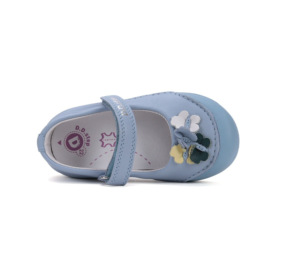 D.D.Step pantofi fete Primii pasi decupati 20-25 Sky Blue cu floricele