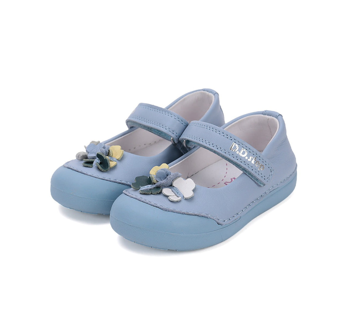 D.D.Step pantofi fete Primii pasi decupati 20-25 Sky Blue cu floricele Imagine principală a produsului