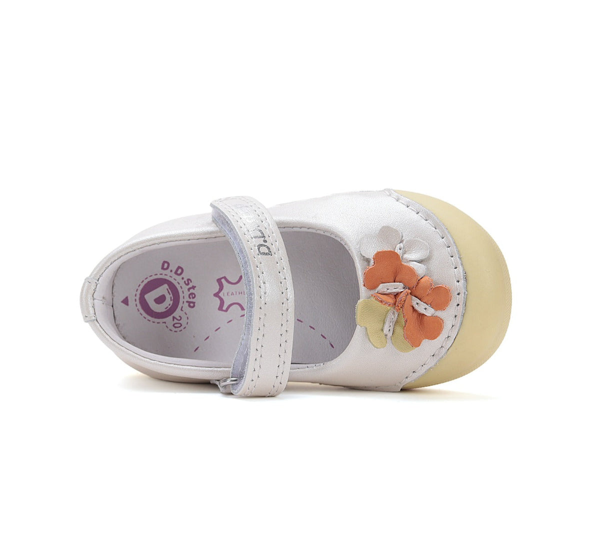D.D.Step pantofi fete Primii pasi decupati 20-25 White cu floricele