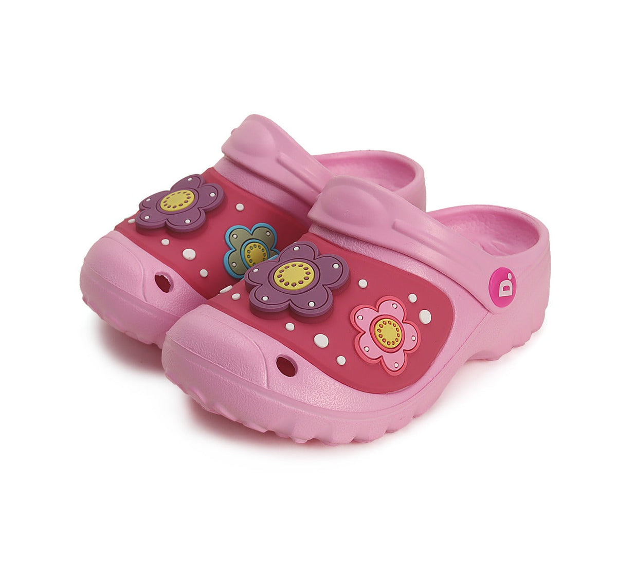 D.D.Step papuci fete din cauciuc cu LED 26-31, Pink Floricele Imagine principală a produsului