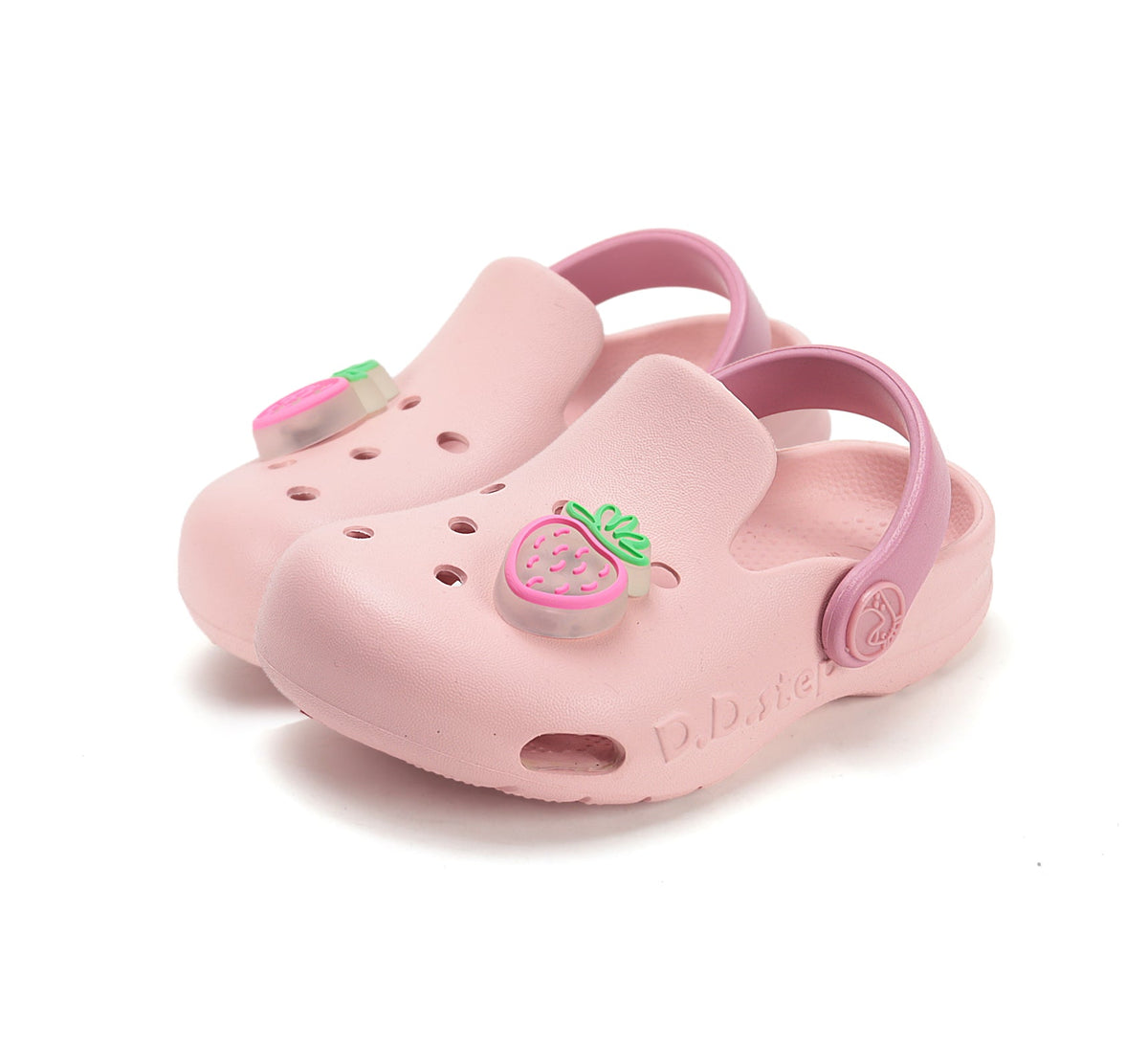 D.D.Step papuci fete din cauciuc tip sabot cu LED 22-33 Baby Pink cu capsunica