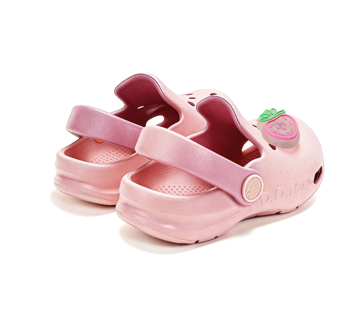 D.D.Step papuci fete din cauciuc tip sabot cu LED 22-33 Baby Pink cu capsunica
