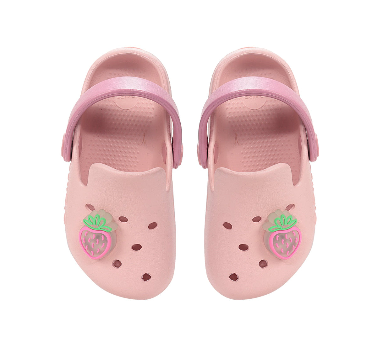 D.D.Step papuci fete din cauciuc tip sabot cu LED 22-33 Baby Pink cu capsunica