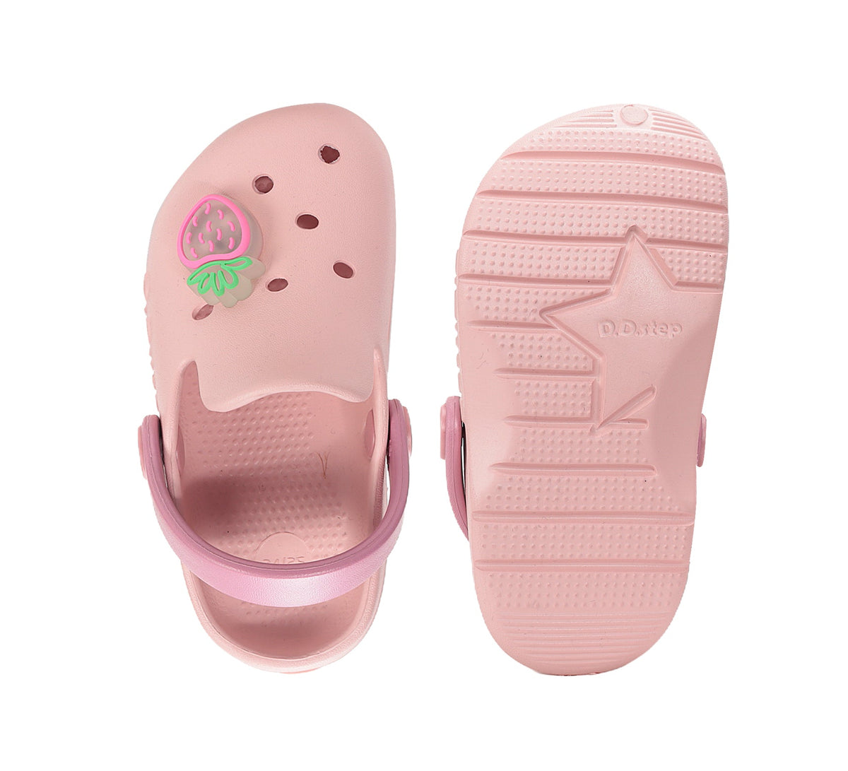 D.D.Step papuci fete din cauciuc tip sabot cu LED 22-33 Baby Pink cu capsunica