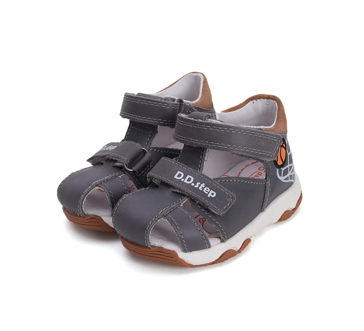 D.D.Step sandale baieti 20-25 Dark Grey cu minge baschet Imagine principală a produsului