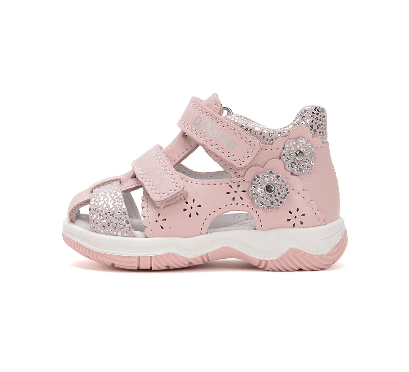 D.D.Step sandale fete 25-30 Baby Pink cu floaricele argintii Imagine secundară a produsului