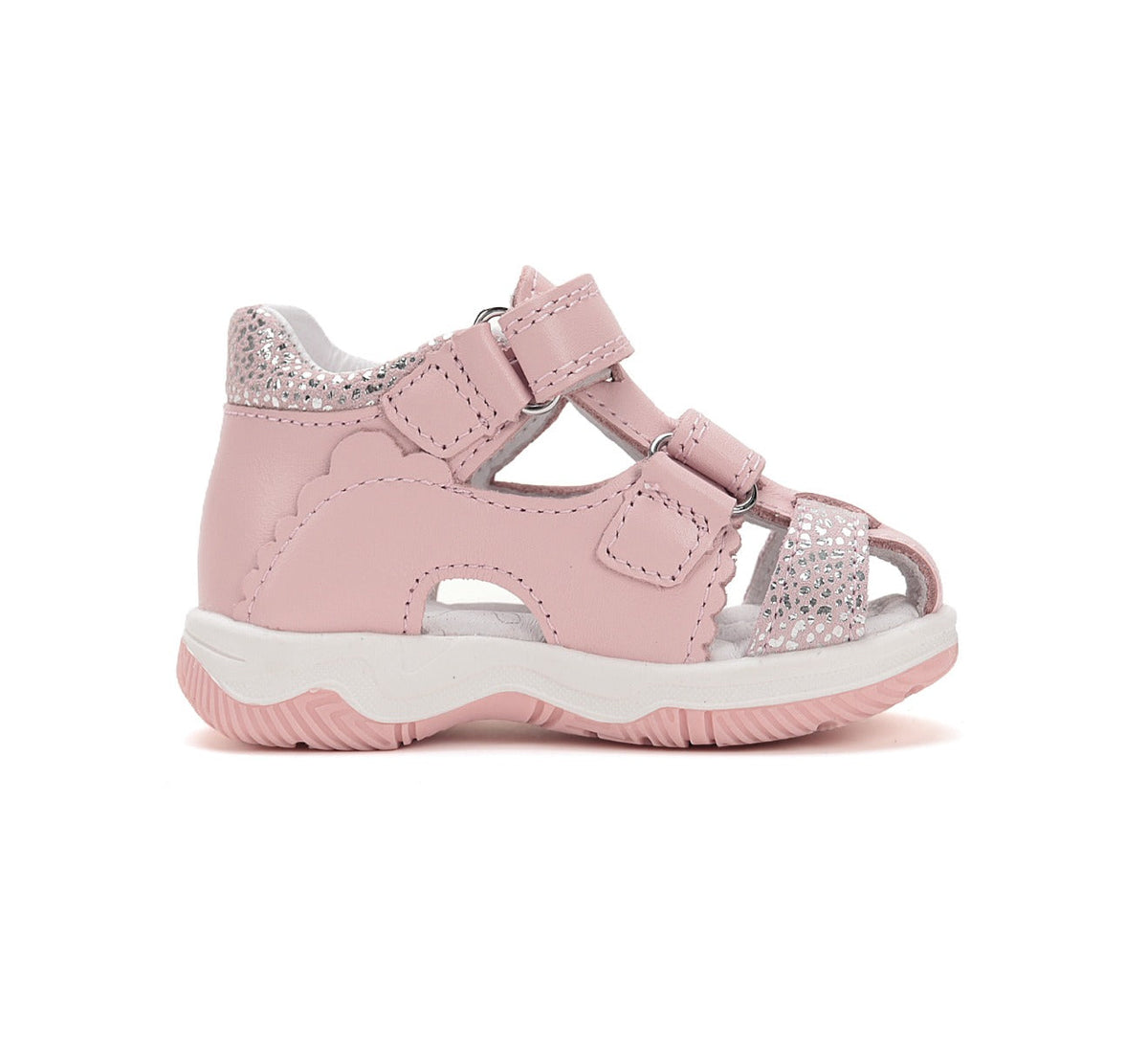 D.D.Step sandale fete 25-30 Baby Pink cu floaricele argintii