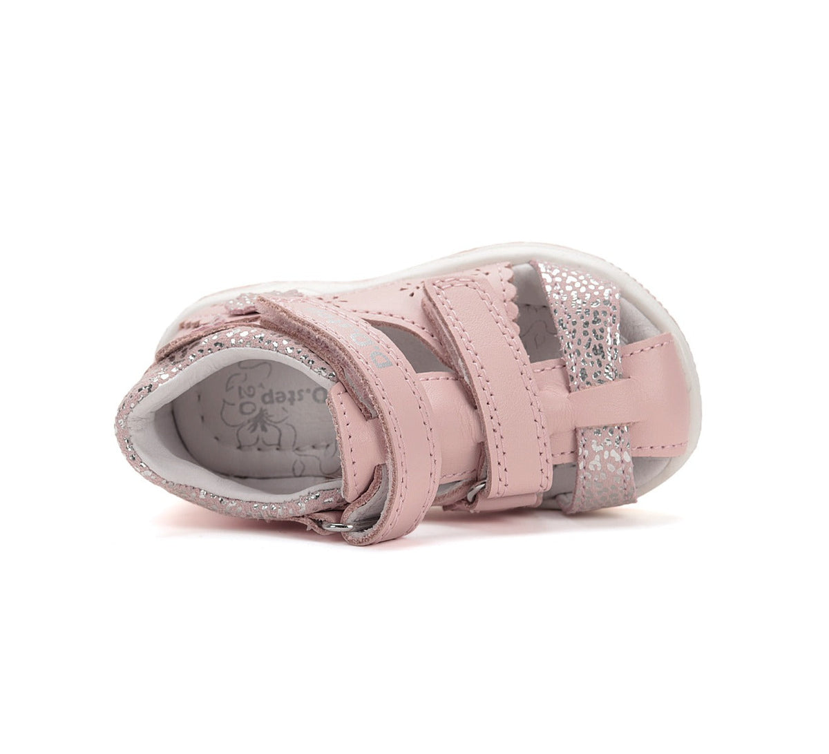 D.D.Step sandale fete 25-30 Baby Pink cu floaricele argintii