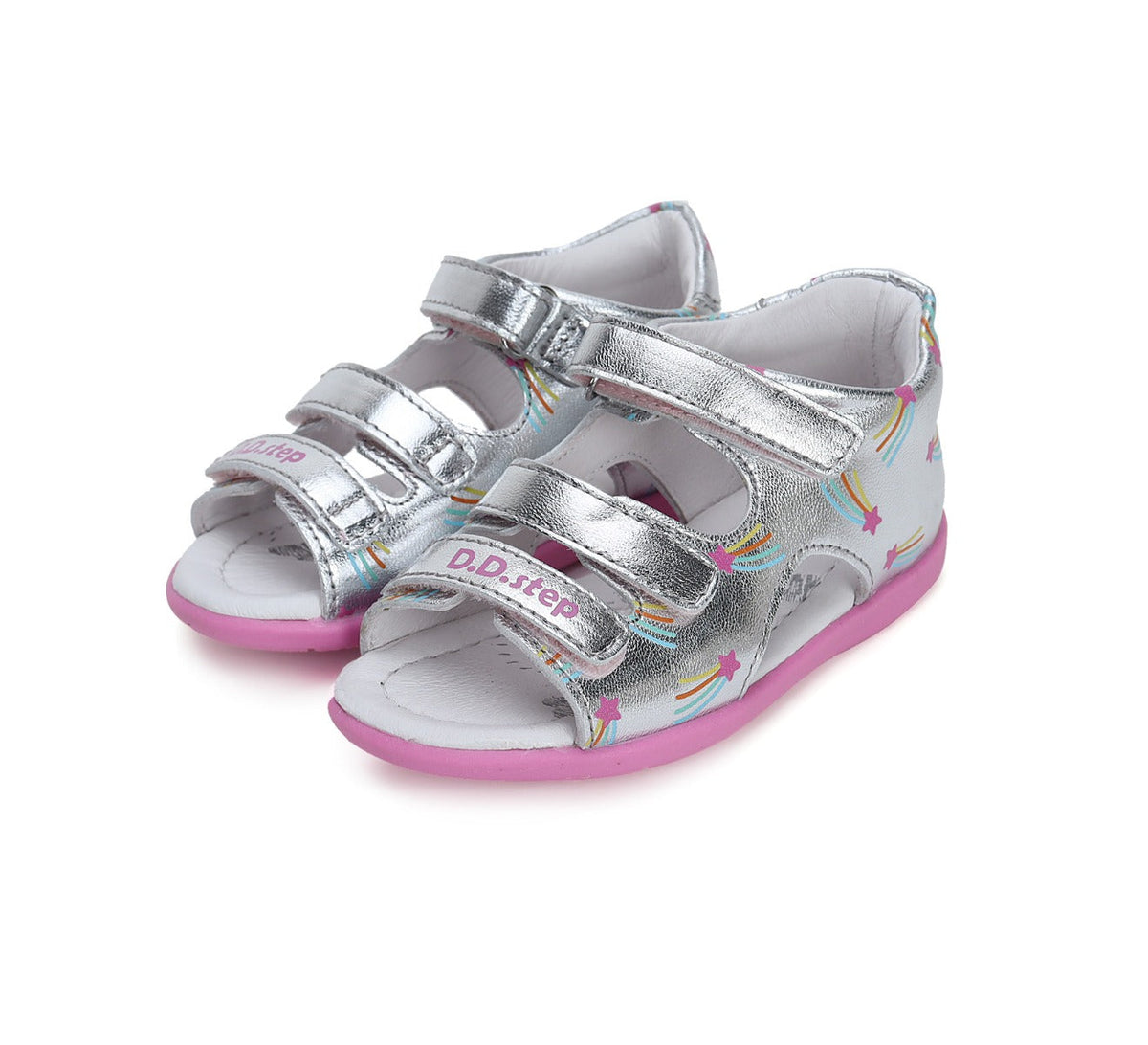 D.D.Step sandale fete 19-24, Silver cu comete