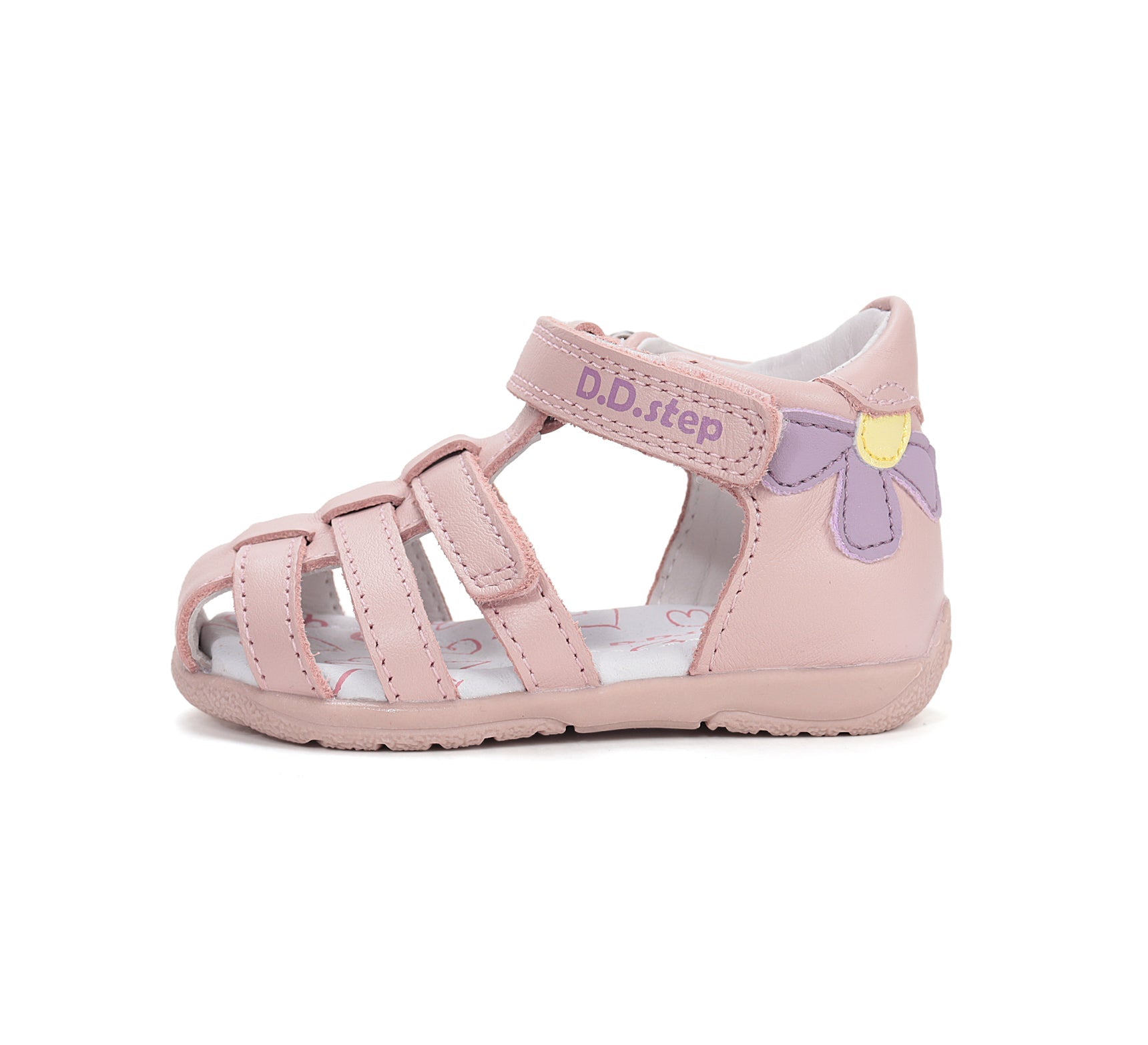 D.D.Step sandale fete piele 20-25 Baby Pink cu floare Imagine secundară a produsului