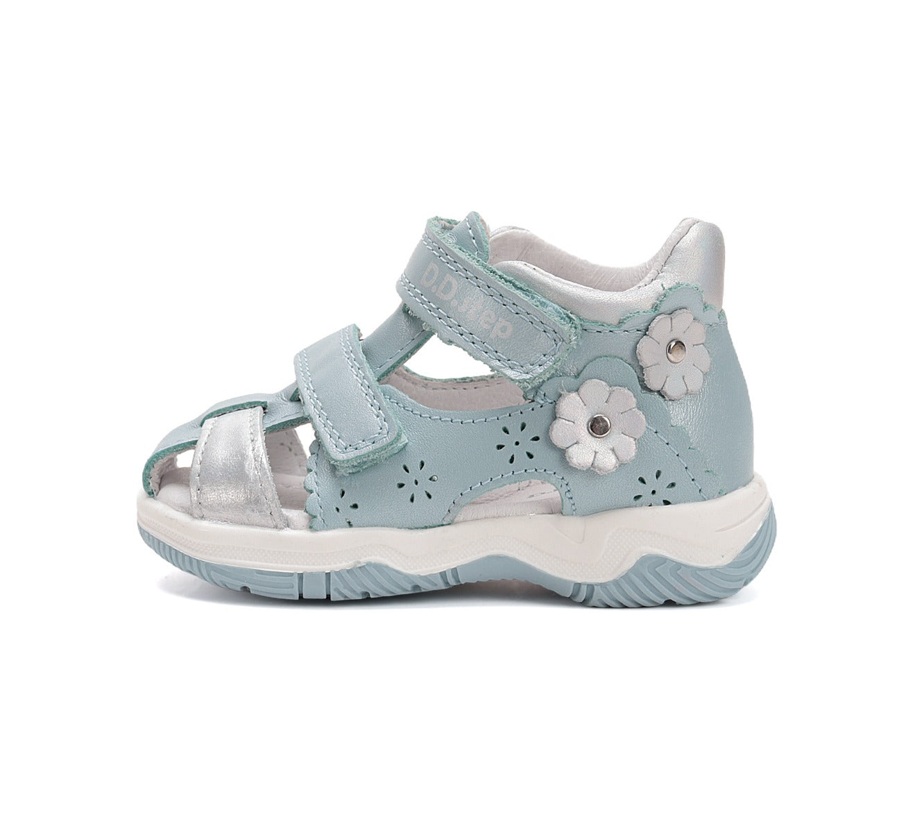 D.D.Step sandale fete 25-30 Sky Blue cu floaricele argintii Imagine secundară a produsului