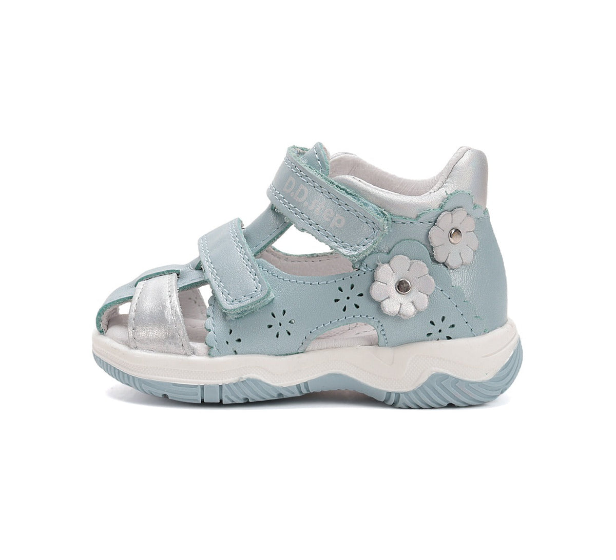 D.D.Step sandale fete 25-30 Sky Blue cu floaricele argintii