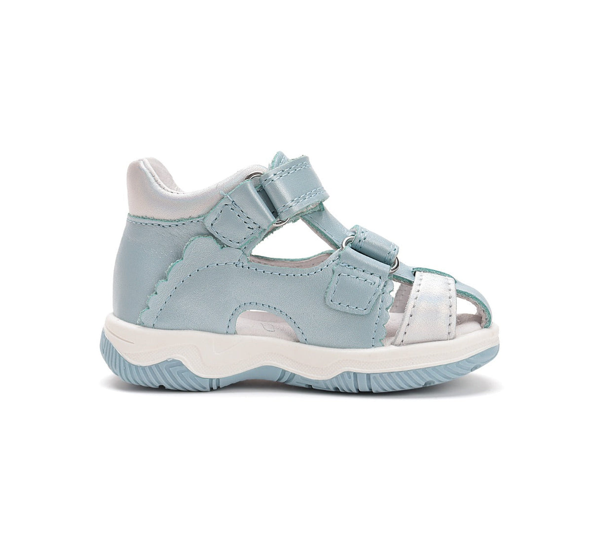 D.D.Step sandale fete 25-30 Sky Blue cu floaricele argintii