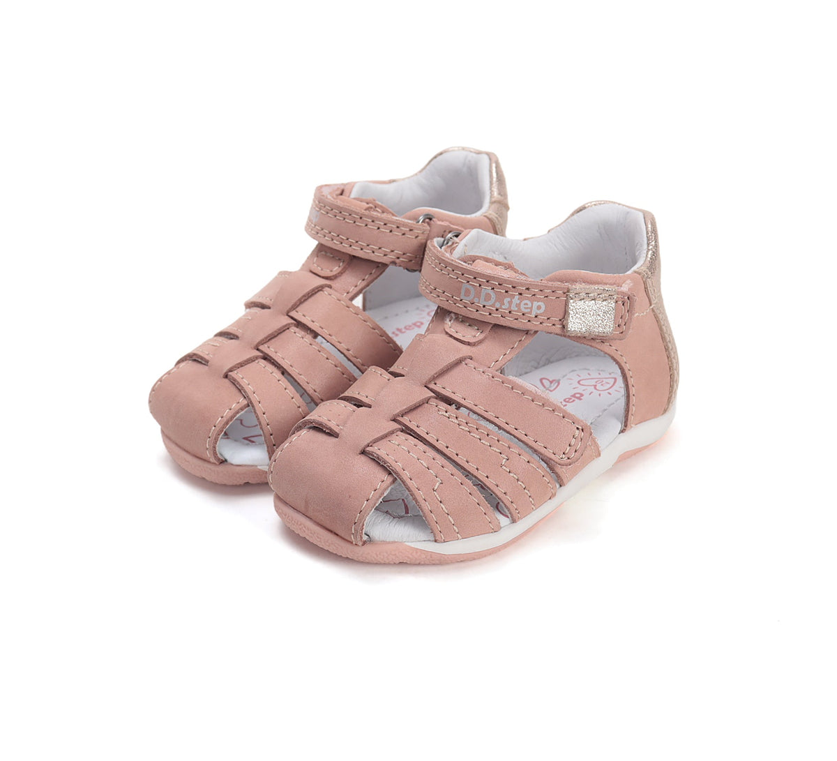 D.D.Step sandale fete piele 20-25 Rose Gold cu pudrat