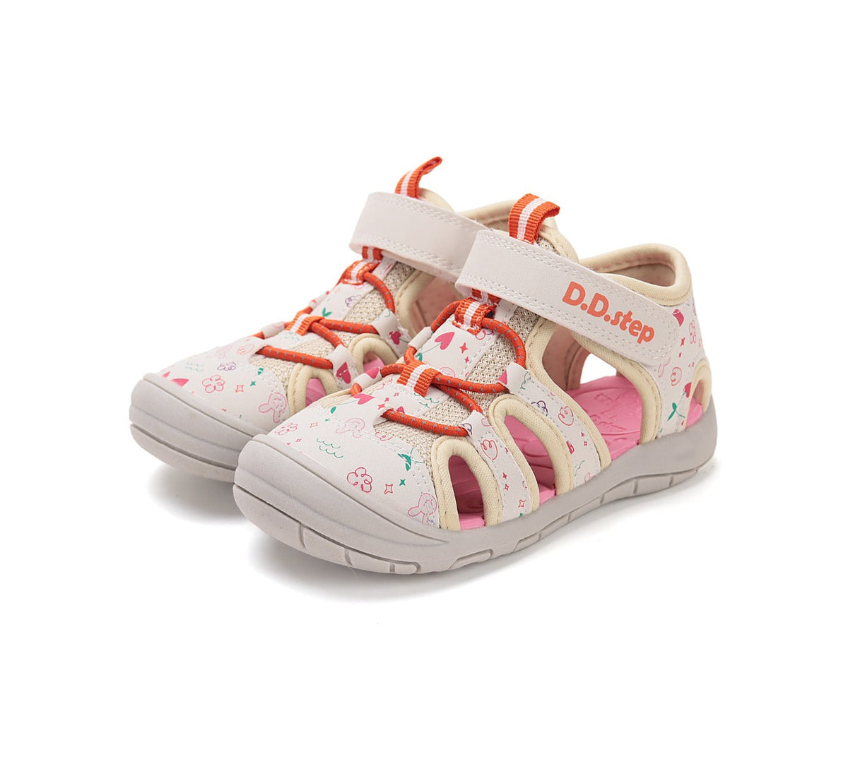 D.D.Step sandale fete "Quick Dry" 20-25 Cream cu flori, iepuras si cireasa