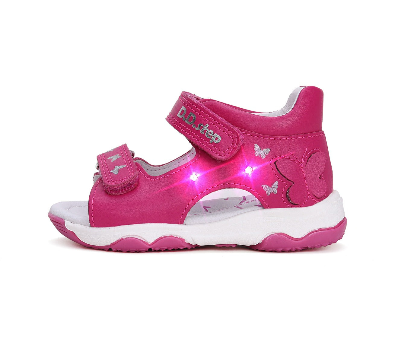 D.D.Step LED-es szandál kislányoknak 20-25 Sötét rózsaszín pillangókkal Másodlagos kép