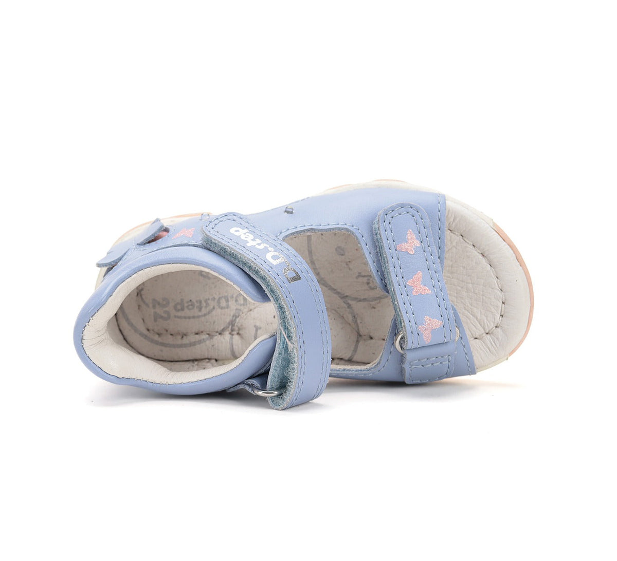 D.D.Step sandale fetite cu LED 26-31 Sky Blue cu fluturasi