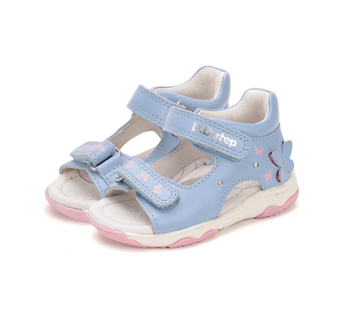 D.D.Step sandale fetite cu LED 26-31 Sky Blue cu fluturasi Imagine principală a produsului